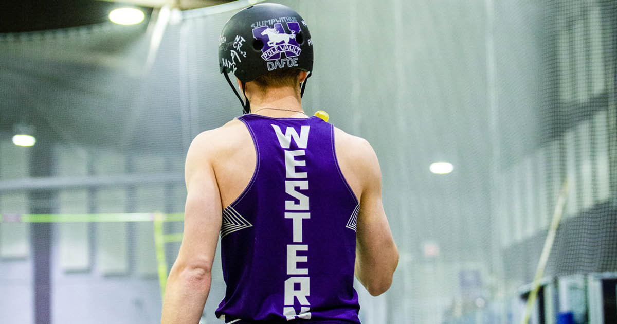 Western Mustang track and field athlete facing away