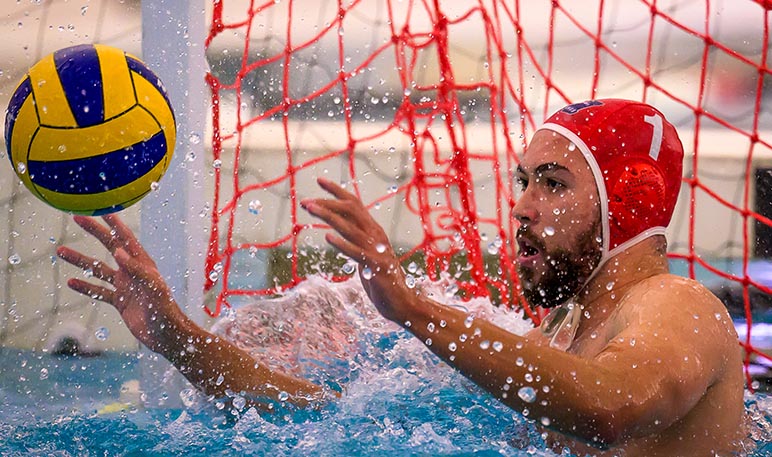 Western Mustangs water polo player catching the ball
