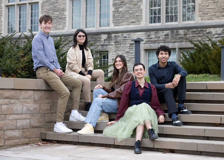 A group of students on a buildings steps