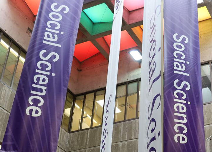 Social science banners hanging from the ceiling