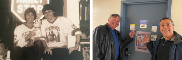 Larry and Steve in the 80s, and today visiting their old room in Saugeen-Maitland Hall.