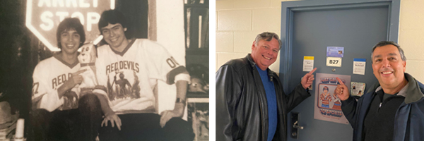 Larry 3 Larry and Steve in the 80s, and today visiting their old room in Saugeen-Maitland Hall.